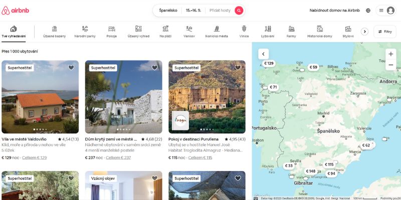 Airbnb - vyhledávání