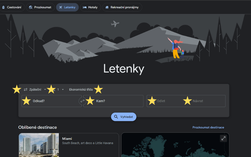 Google Flights letenky